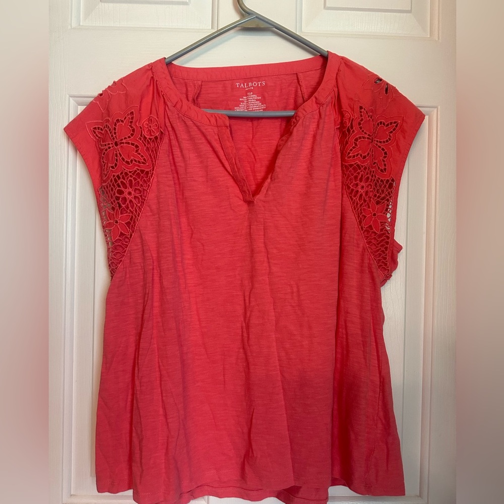Talbots lace trim blouse